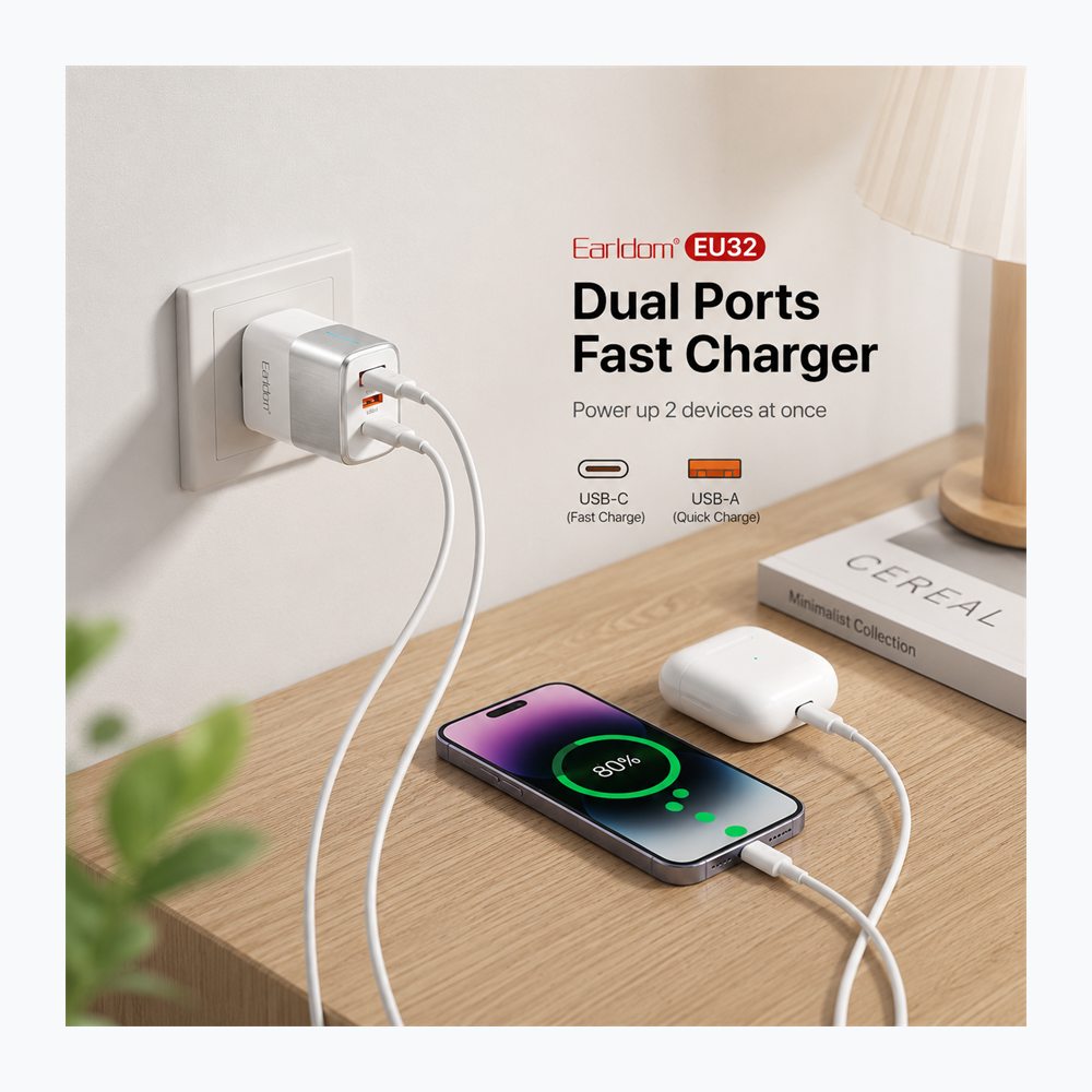 Karikues Earldom EU32 38W PD/QC me USB-C dhe USB-A, EU Plug - foto 4