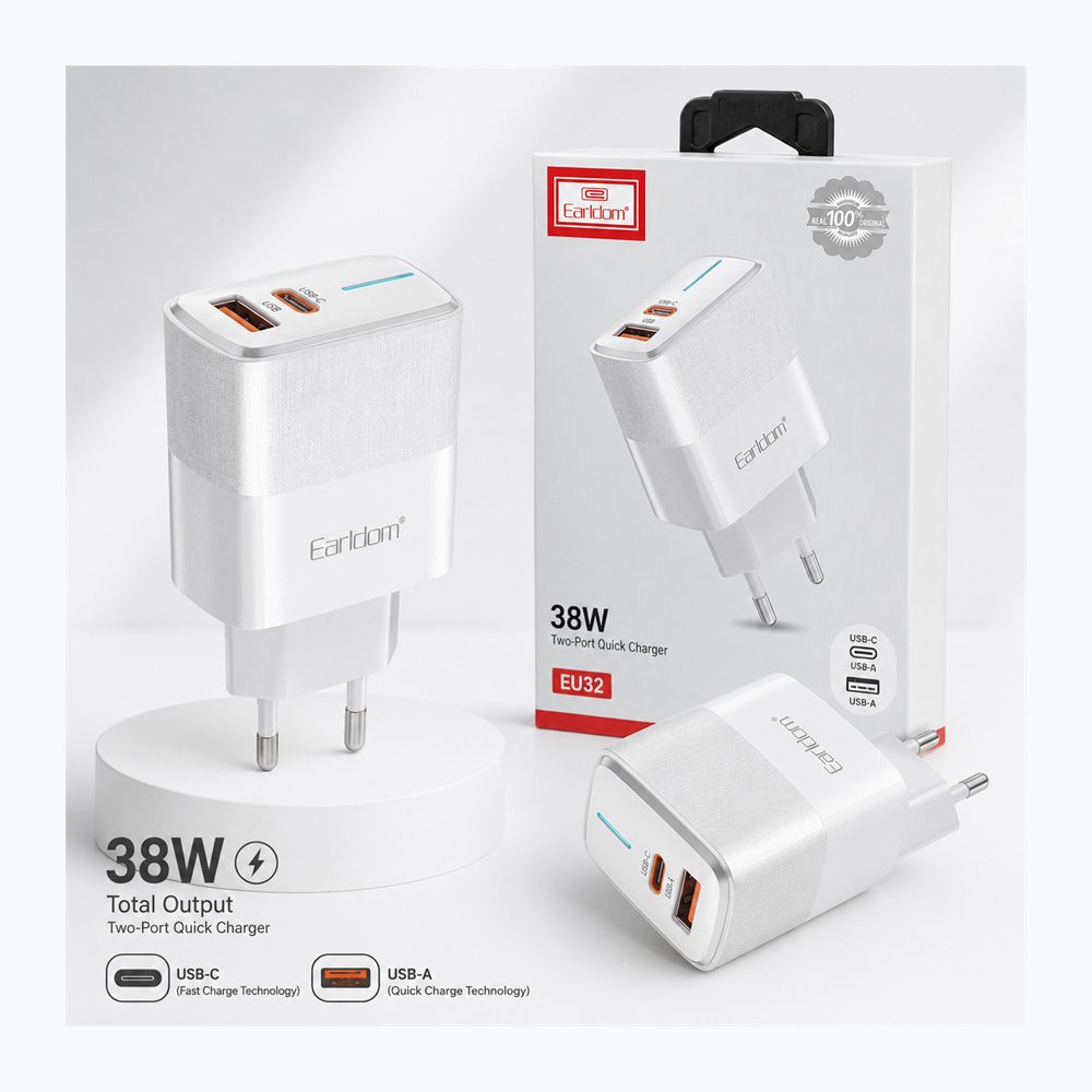 Karikues Earldom EU32 38W PD/QC me USB-C dhe USB-A, EU Plug - foto 5