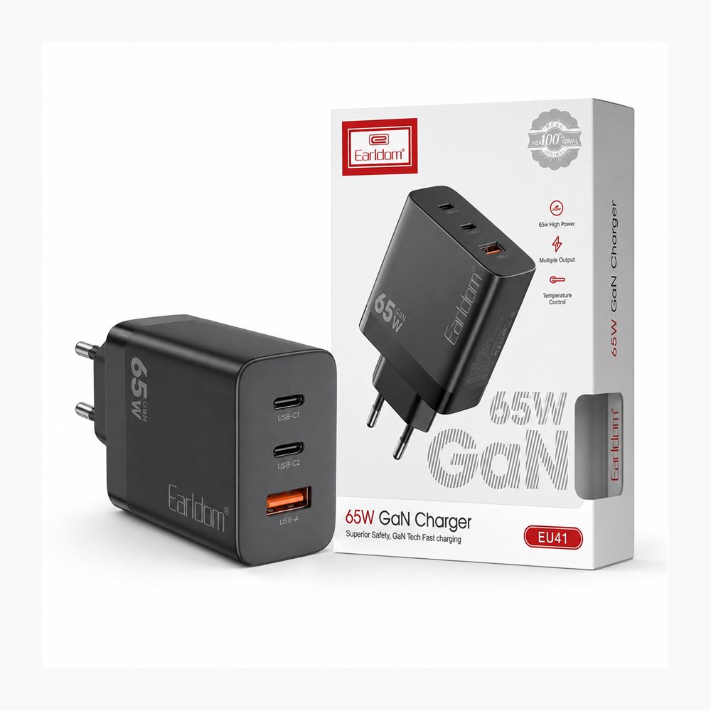 Karikues Earldom ES-EU41 65W GaN me 2 USB-C dhe USB-A, EU Plug - foto 2