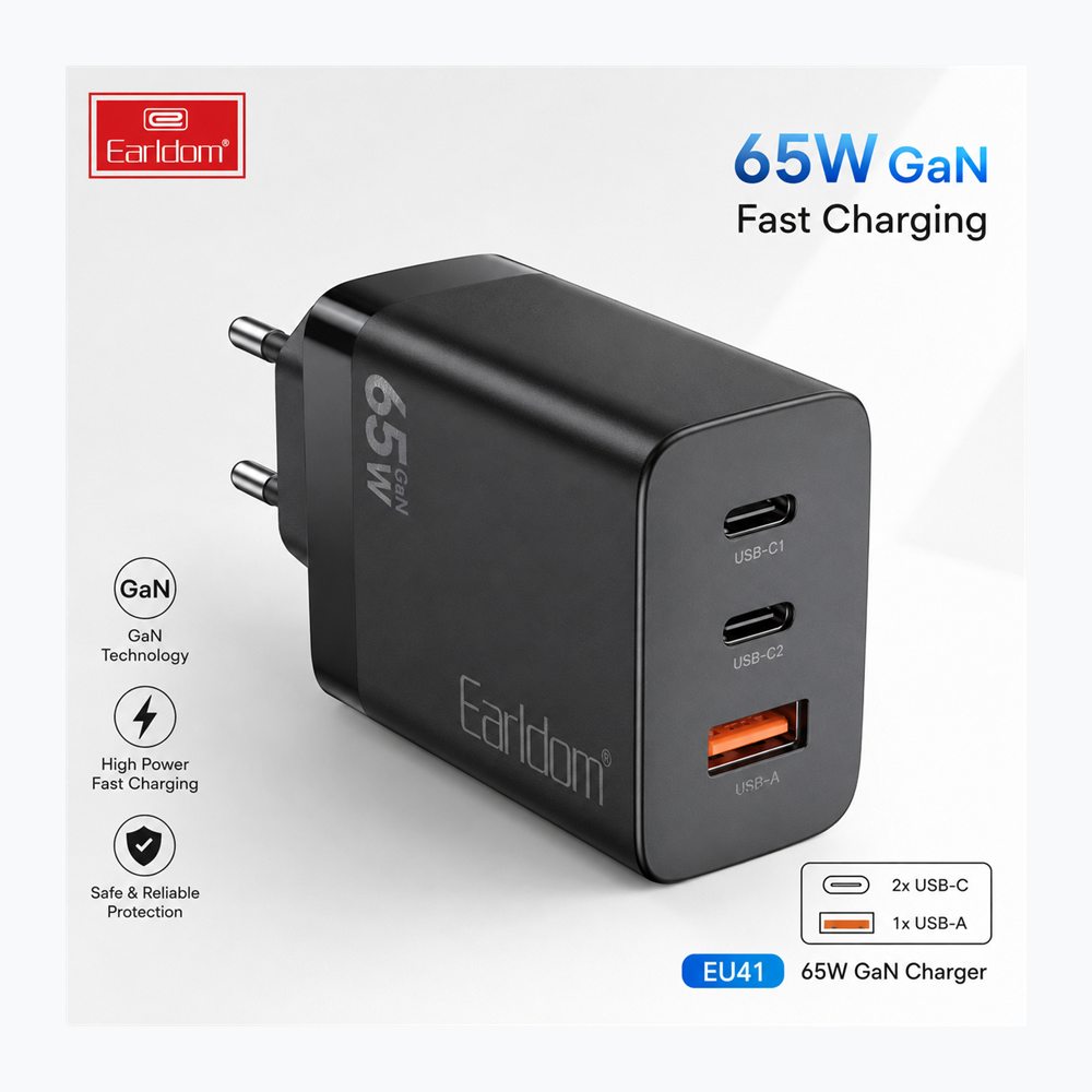Karikues Earldom ES-EU41 65W GaN me 2 USB-C dhe USB-A, EU Plug - foto 4