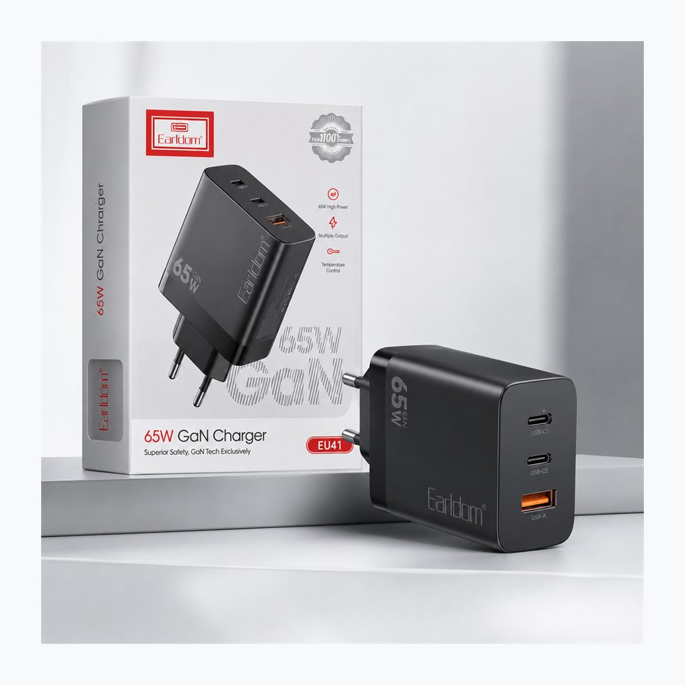 Karikues Earldom ES-EU41 65W GaN me 2 USB-C dhe USB-A, EU Plug - foto 5