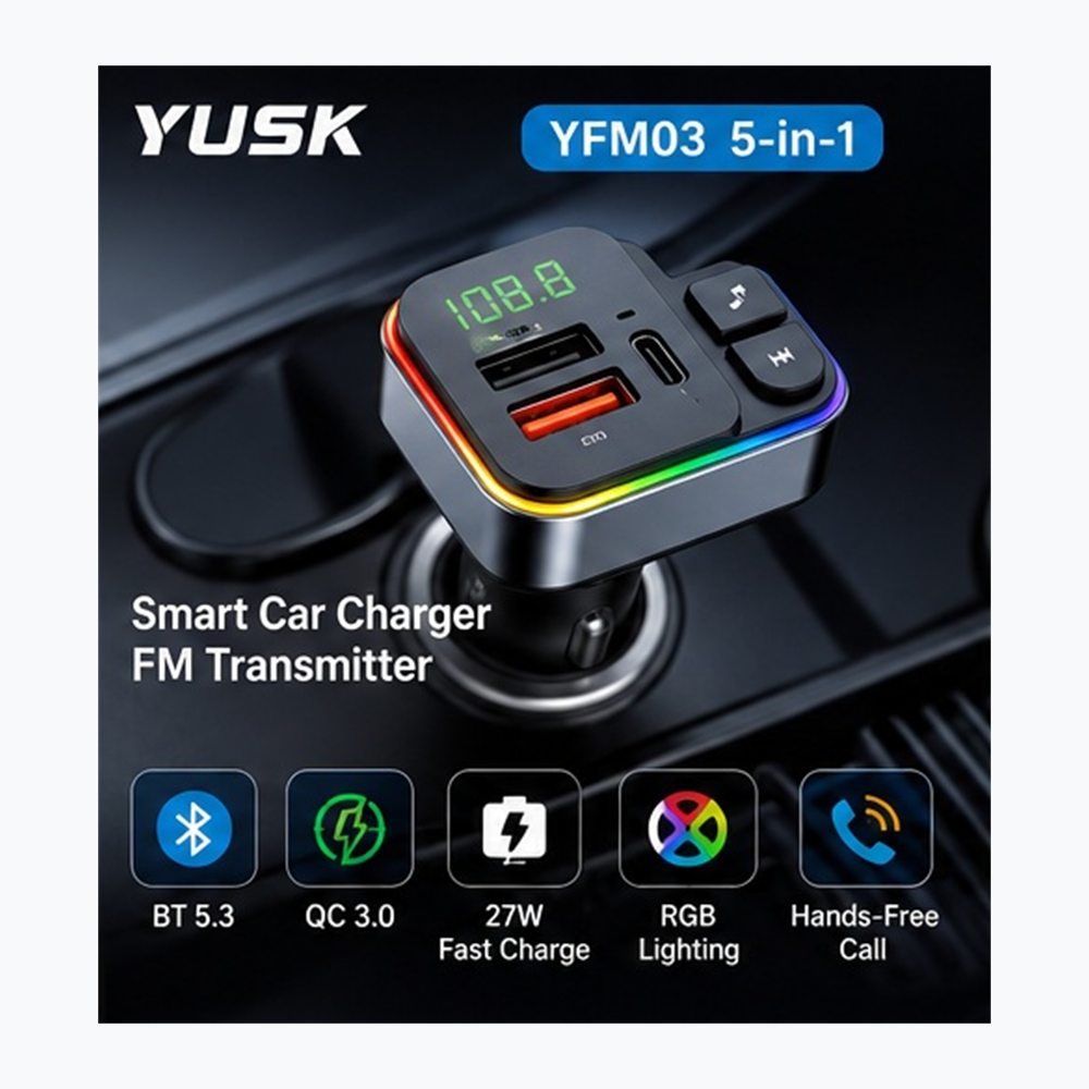 Karikues Makine YUSK YFM03 5-në-1 me Bluetooth 5.3, FM Transmitter dhe 27W PD - foto 2