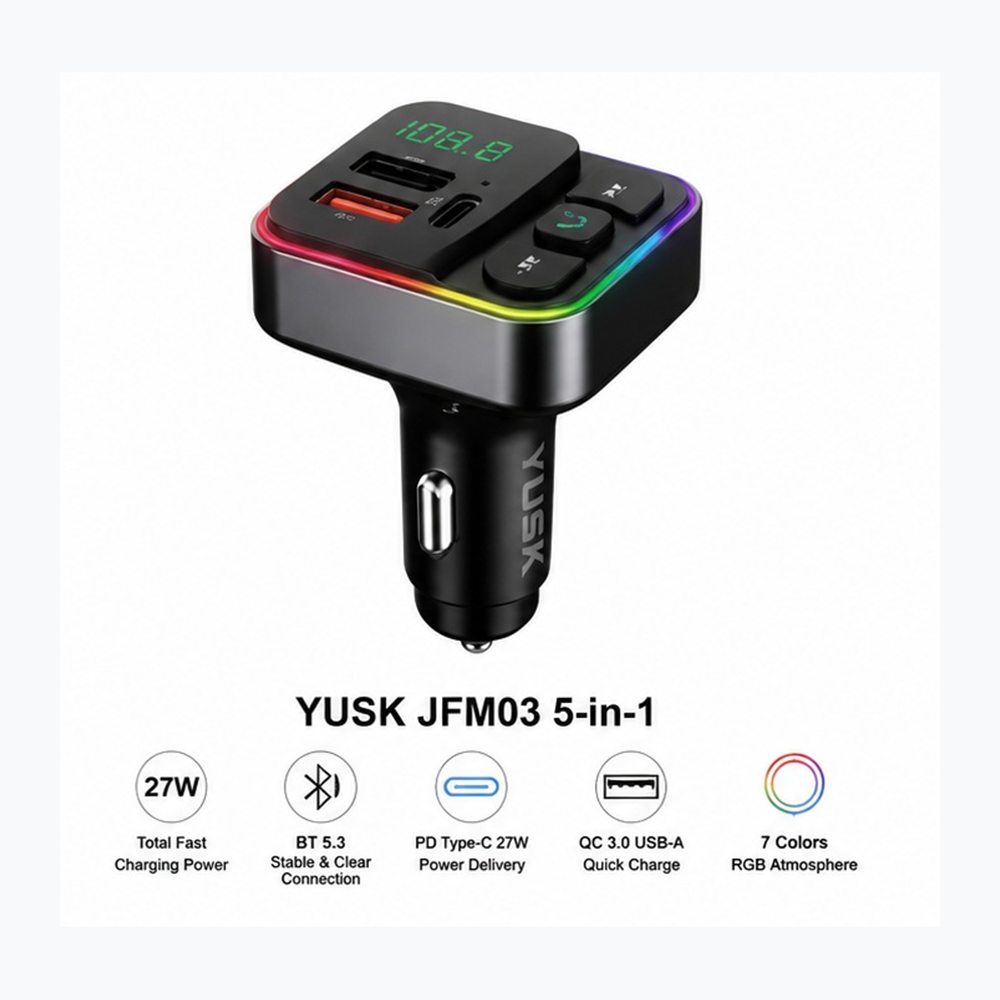 Karikues Makine YUSK YFM03 5-në-1 me Bluetooth 5.3, FM Transmitter dhe 27W PD - foto 3