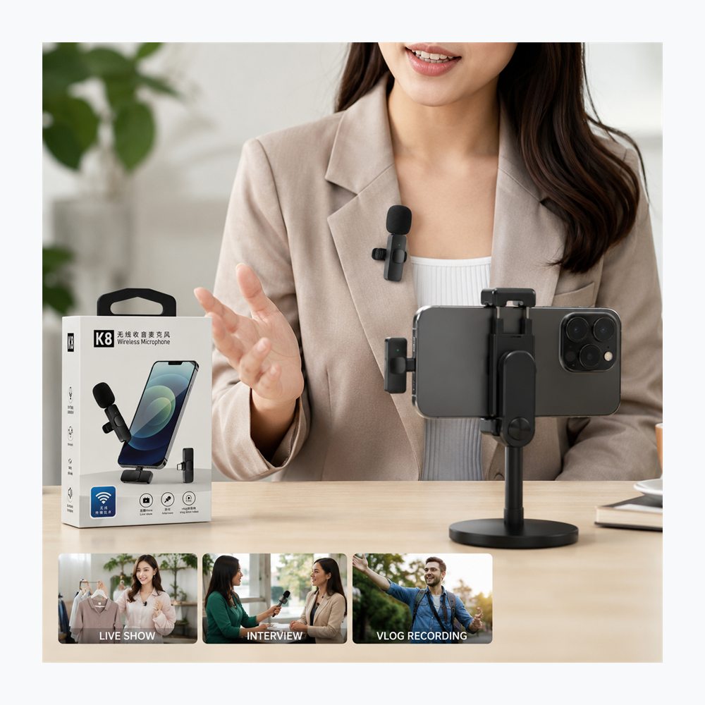 Mikrofon Wireless K8 me Marrës USB-C dhe Lightning për Video, Vlog dhe Intervista - foto 2