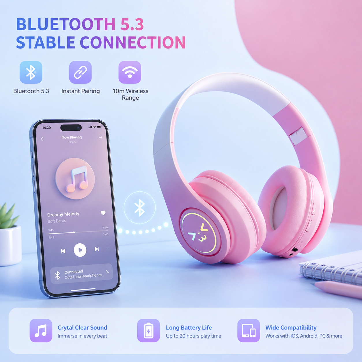 Kufje Wireless QC-B39 PRO, ngjyrë pembe - foto 3
