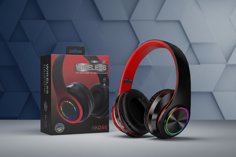 Wireless Headphones RKD55, me tingull të qartë dhe përdorim komod, për muzikë, thirrje dhe argëtim, të hirta/zi