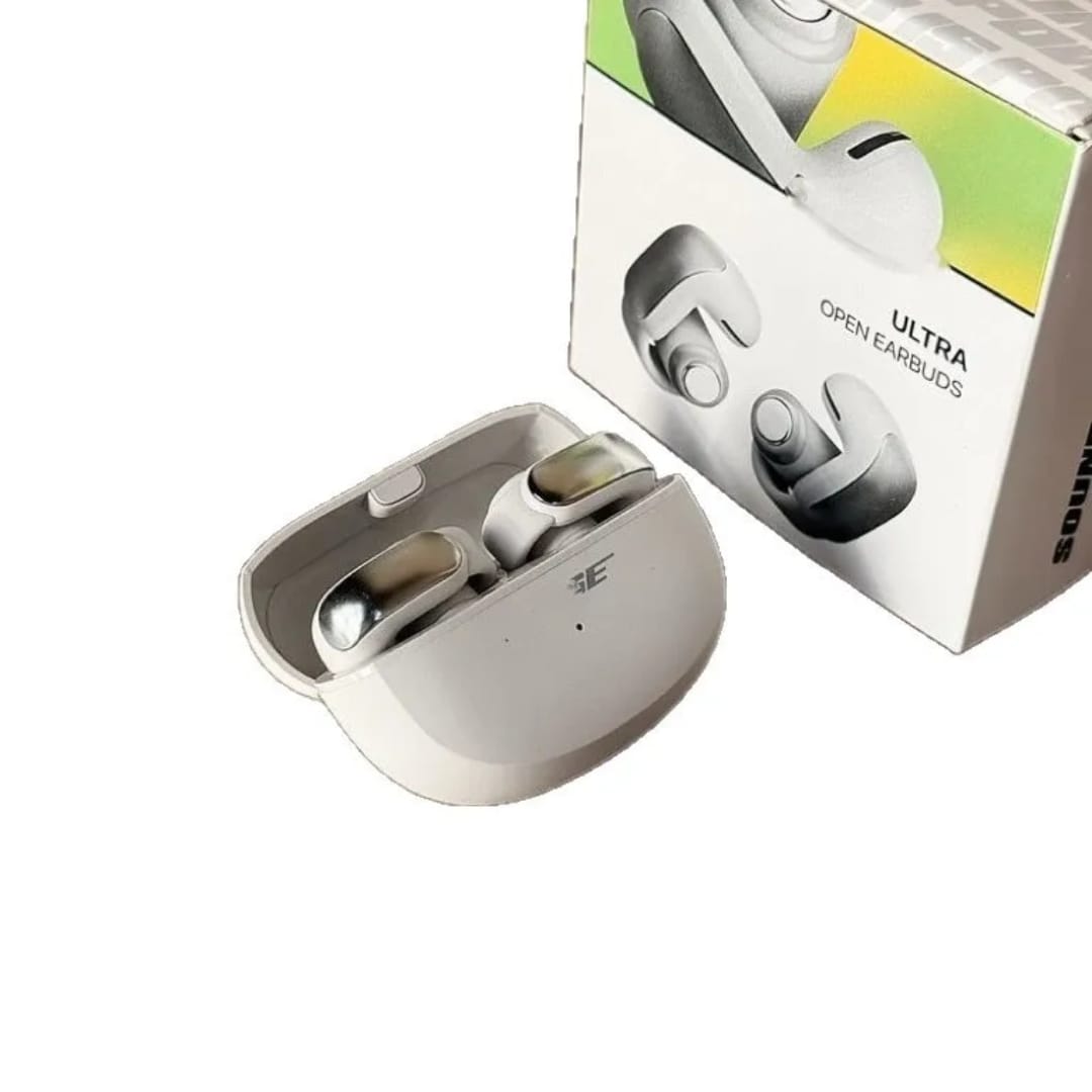 Kufje Wireless me Kapëse Veshësh (Ear Clip) dhe Zë Hapësinor 360°, me tingull të qartë dhe përdorim komod, për muzikë, thirrje dhe argëtim, e bardhë me thekse argjendi