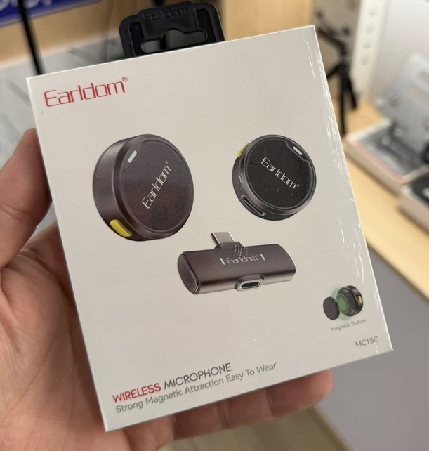Mikrofon Wireless Earldom MC15C me Marrës Type-C, me lidhje Bluetooth pa tela, për vlog, intervista dhe transmetime live, e gri e errët / e zezë