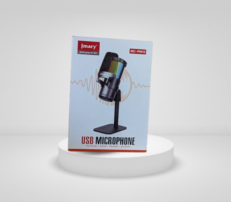 Mikrofoni USB Jmary MC-PW13 Profesional me RGB, me ndriçim modern LED/RGB, për vlog, intervista dhe transmetime live, e zezë me dritë rgb
