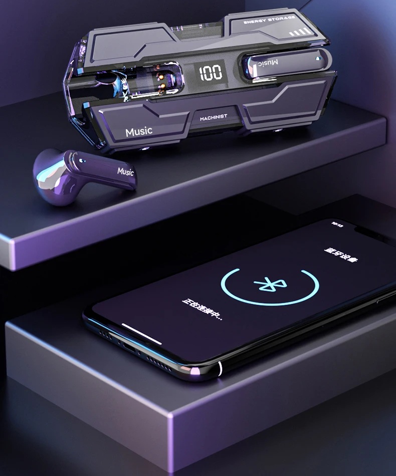 Kufje Wireless me Kuti Karikimi dhe Ekran Dixhital LED, me ndriçim modern LED/RGB, për muzikë, thirrje dhe argëtim, ngjyrë e zezë