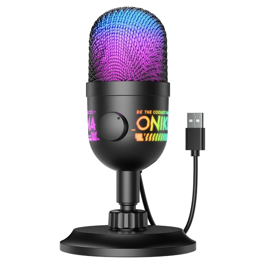 Mikrofon Gaming Onikuma RGB me Çelës Volumi, me ndriçim modern LED/RGB, për muzikë, thirrje dhe argëtim, e zezë me ndriçim rgb