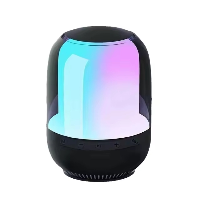 Altoparlant Wireless Bluetooth me Ndriçim Panoramik RGB, me ndriçim modern LED/RGB, për përdorim të përditshëm, e zezë (me dritë shumëngjyrëshe)