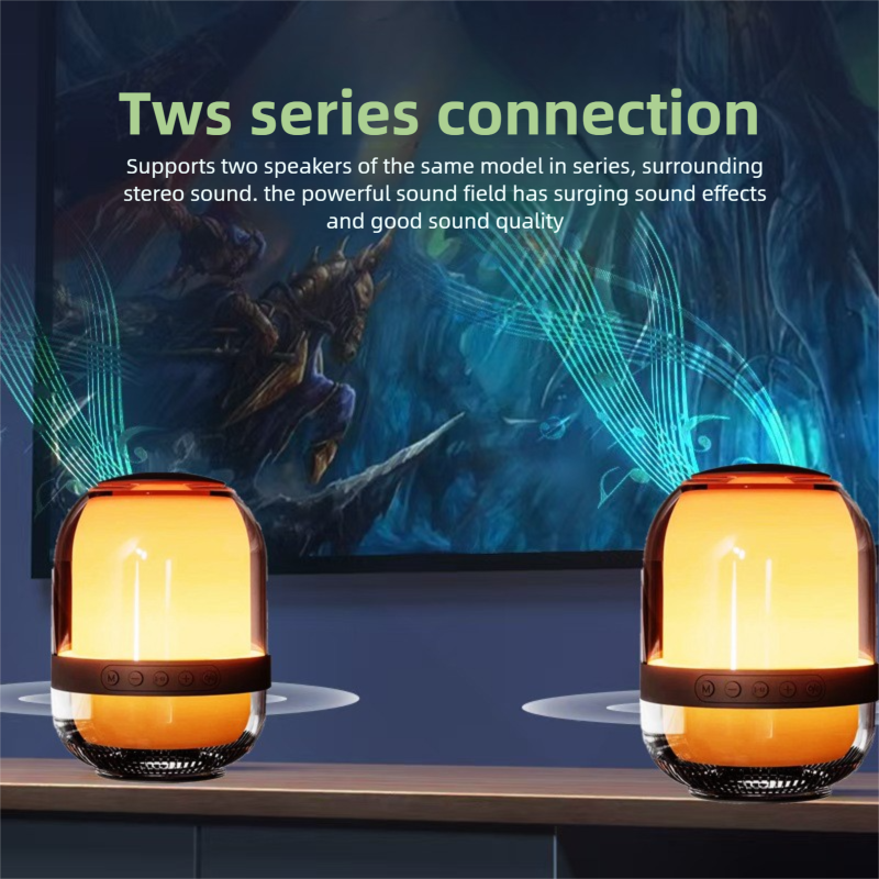 Altoparlant Wireless Bluetooth me Ndriçim Panoramik RGB, me ndriçim modern LED/RGB, për përdorim të përditshëm, e zezë (me dritë shumëngjyrëshe)