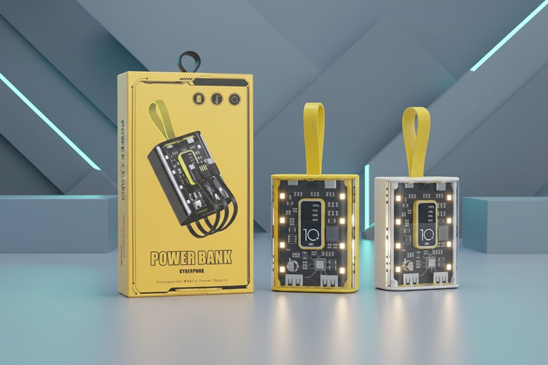 Power Bank Cyberpunk A51, për energji rezervë gjatë ditës, për përdorim të përditshëm, ngjyrë e zezë/transparente