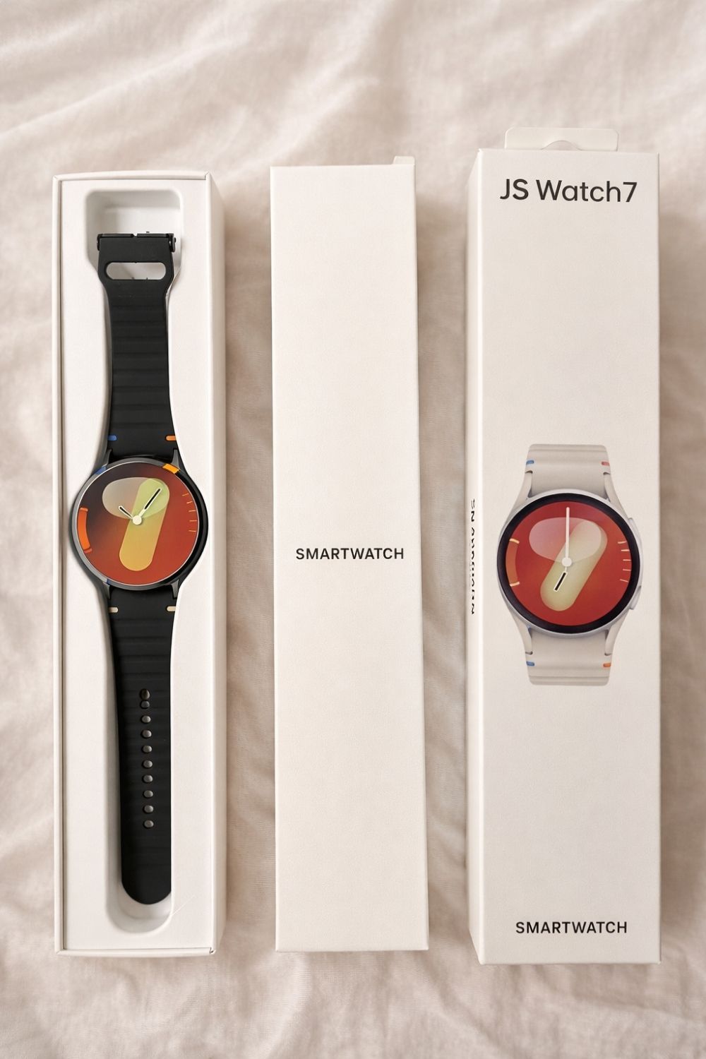 Orë Inteligjente Smartwatch JS Watch7, për njoftime, sport dhe përdorim ditor, kornizë argjendi me rrip të bardhë