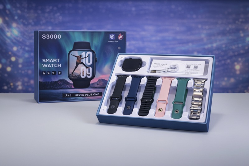 Smartwatch S3000, për njoftime, sport dhe përdorim ditor, zi-hirtë