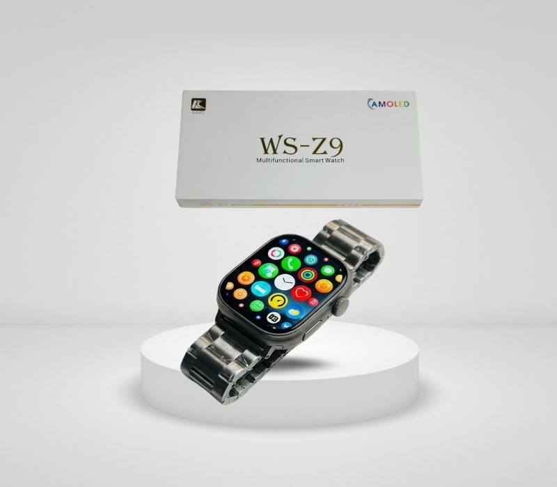 Orë Inteligjente WS-Z9 AMOLED (Me 2 Rripa), për njoftime, sport dhe përdorim ditor, kornizë argjendi (me 2 rripa: gri/metalik)