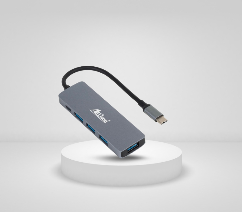 Hub USB-C 4 në 1 Docking Station Allison ALS-G63, me dizajn modern dhe funksional, për shtëpi, zyrë dhe udhëtime, gri (alumin)