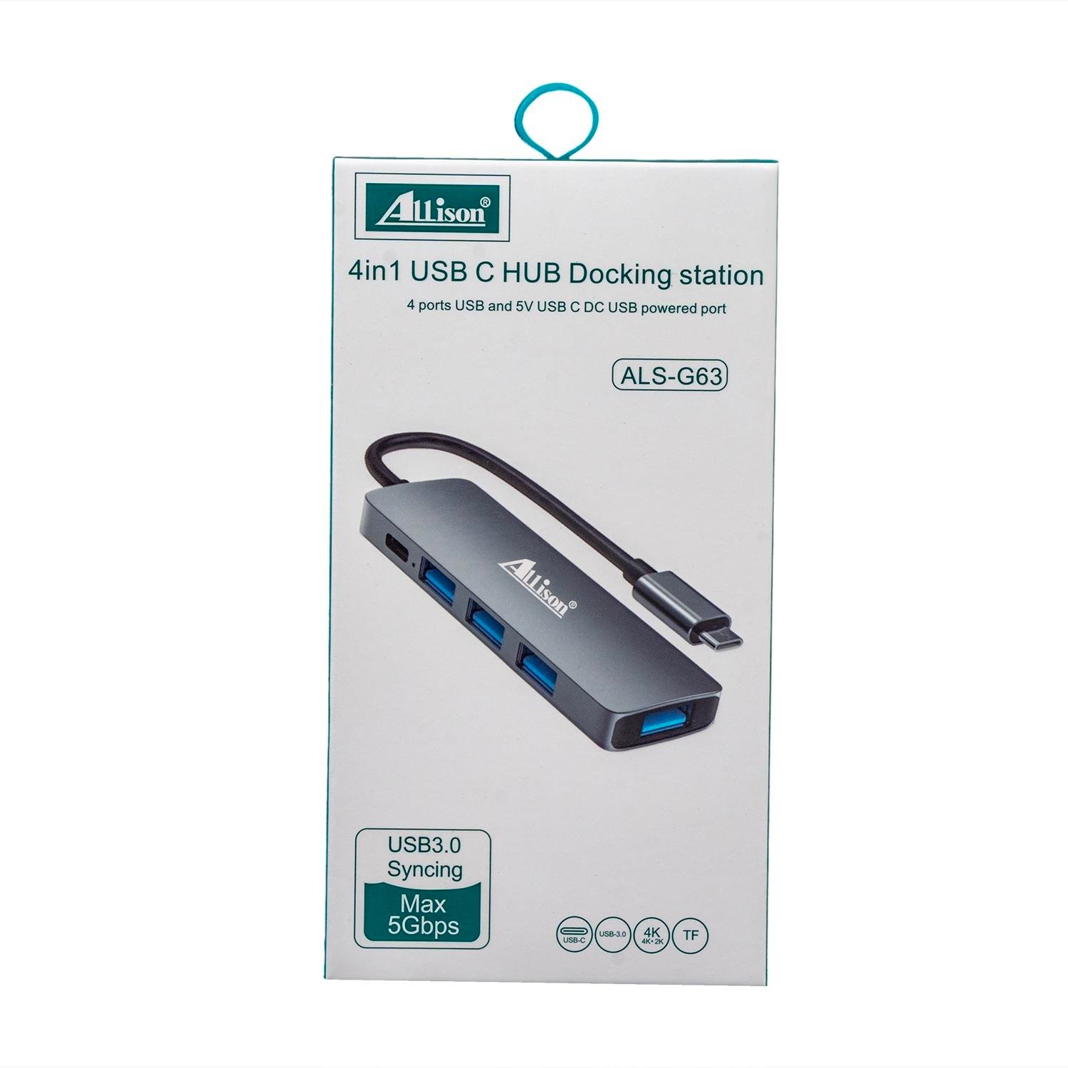Hub USB-C 4 në 1 Docking Station Allison ALS-G63, me dizajn modern dhe funksional, për shtëpi, zyrë dhe udhëtime, gri (alumin)