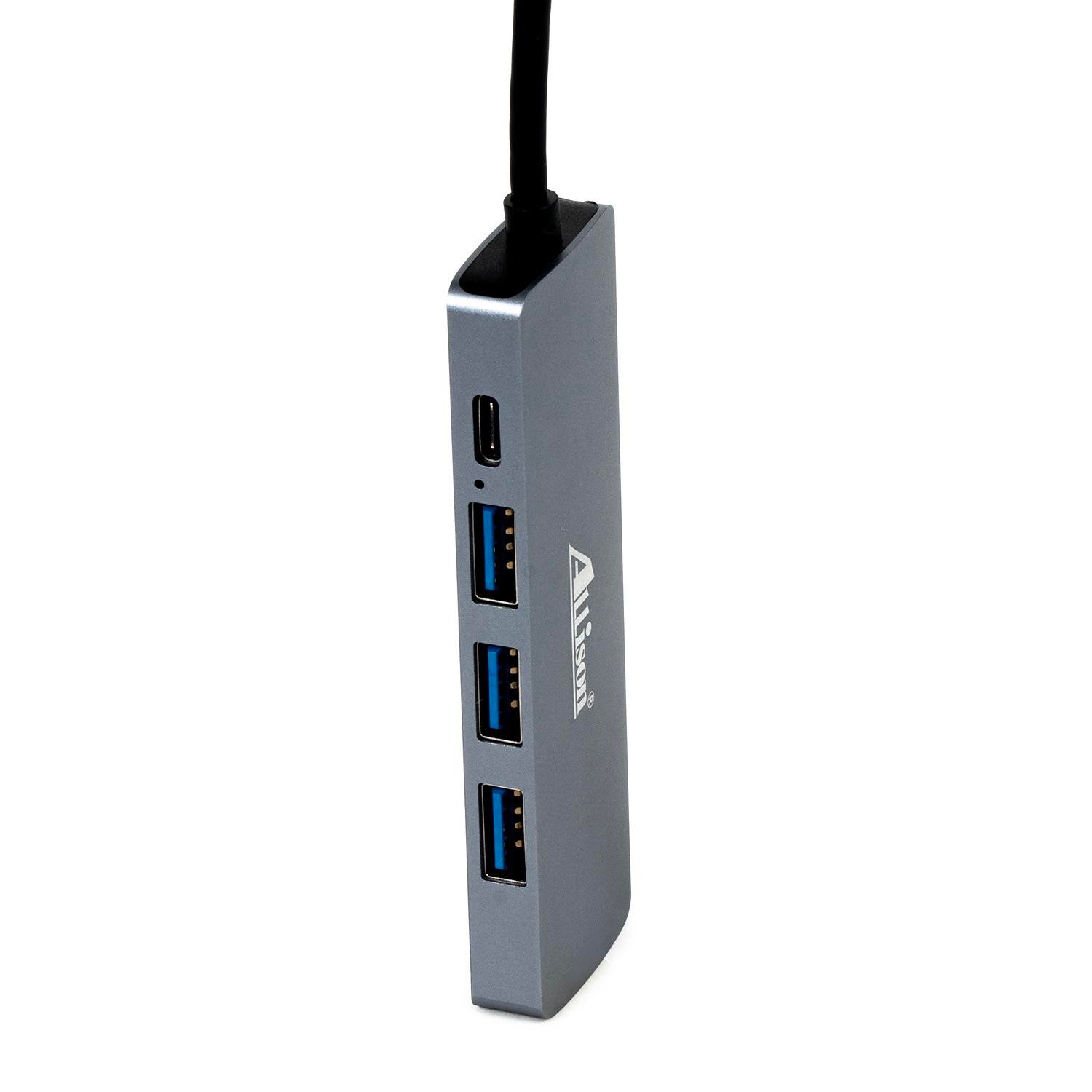 Hub USB-C 4 në 1 Docking Station Allison ALS-G63, me dizajn modern dhe funksional, për shtëpi, zyrë dhe udhëtime, gri (alumin)