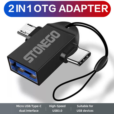 Adaptor OTG 3-në-1 Stonego (Type-C, Micro, USB 3.0), me dizajn modern dhe funksional, për shtëpi, zyrë dhe udhëtime, ngjyrë e zezë