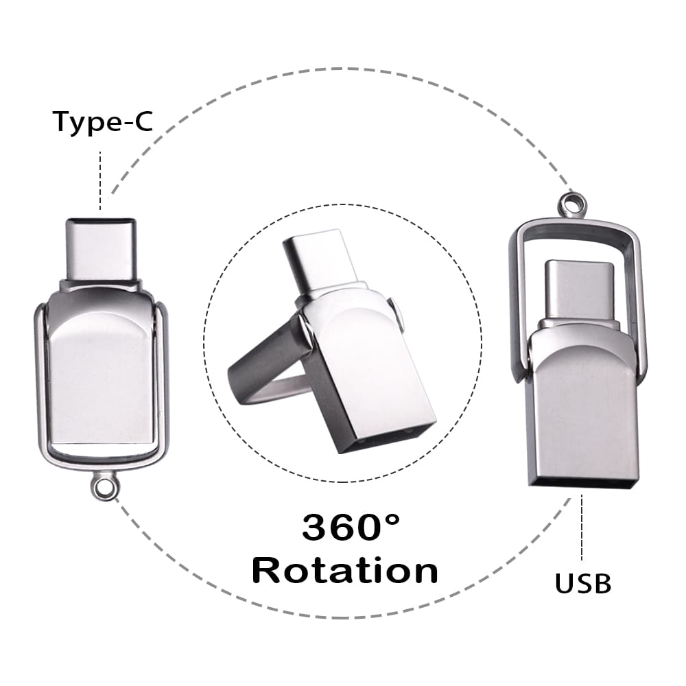 Mini USB Flash Drive Type-C 32GB / USB-A e Dyfishtë, për ruajtje dhe transferim të të dhënave, për kompjuter, punë dhe ruajtje të të dhënave, ngjyrë argjendi