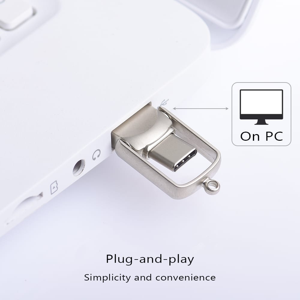 Mini USB Flash Drive Type-C 32GB / USB-A e Dyfishtë, për ruajtje dhe transferim të të dhënave, për kompjuter, punë dhe ruajtje të të dhënave, ngjyrë argjendi