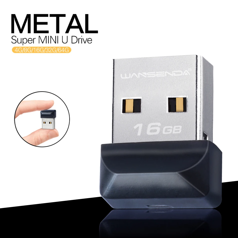 Mini USB Flash Drive Wansenda 8GB Metalike, për ruajtje dhe transferim të të dhënave, për kompjuter, punë dhe ruajtje të të dhënave, argjend me të zezë