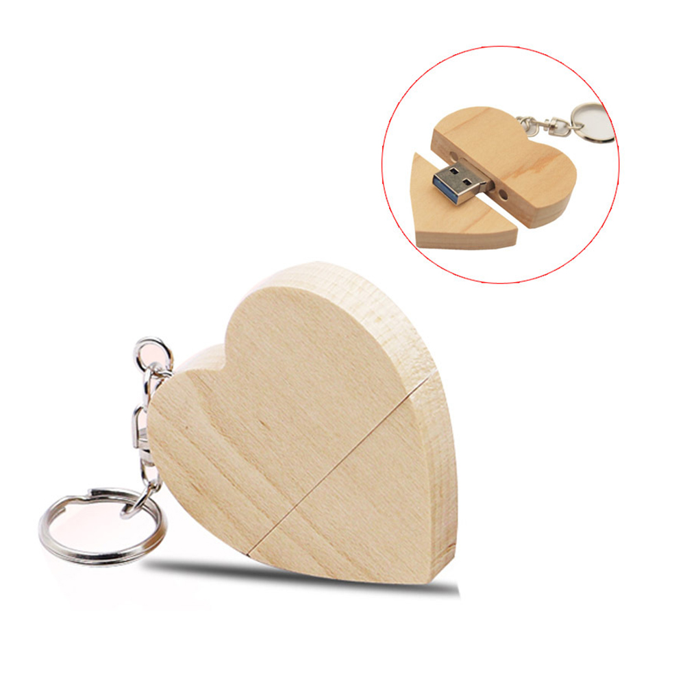 USB Flash Drive 16GB prej Druri në Formë Zemre, për ruajtje dhe transferim të të dhënave, për kompjuter, punë dhe ruajtje të të dhënave, material druri natyral
