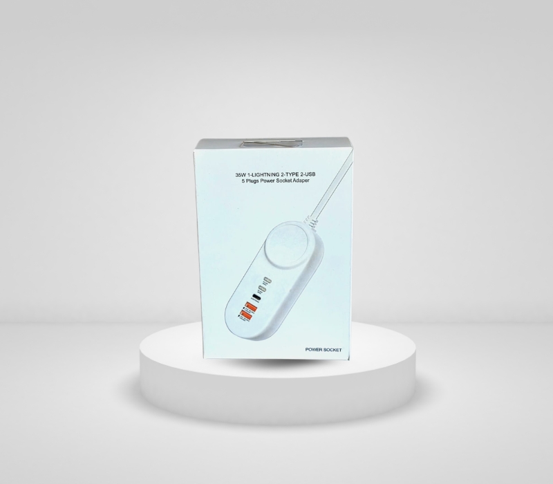 Përshtatës Energjie 35W me 5 Porta (2 Type-C, 2 USB, 1 Lightning), me dizajn modern dhe funksional, për shtëpi, zyrë dhe udhëtime, ngjyrë e zezë