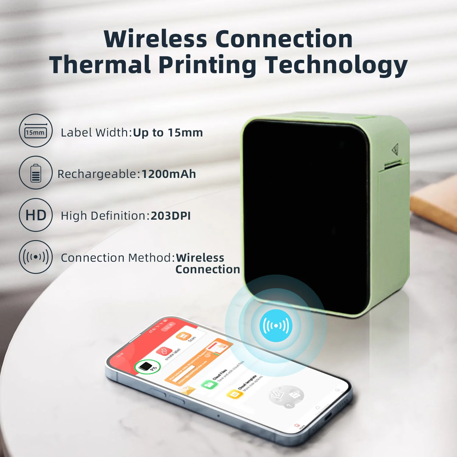 Printer Termik Portativ për Etiketa (Me Bluetooth), për performancë të qëndrueshme, për kompjuter, punë dhe ruajtje të të dhënave, e gjelbër (mente)