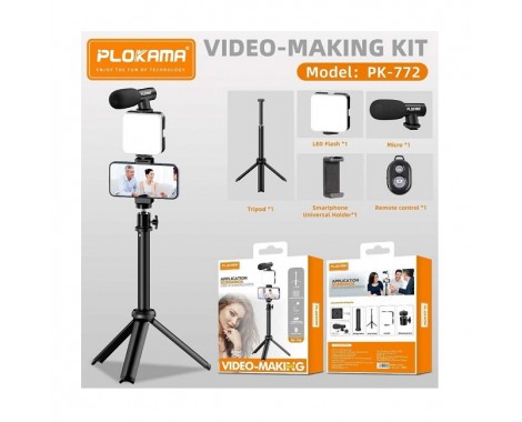 Aksesor praktik Plokama Video-Making Kit PK-772, me dizajn modern dhe funksional, për krijim përmbajtjeje dhe video, ngjyrë e zezë