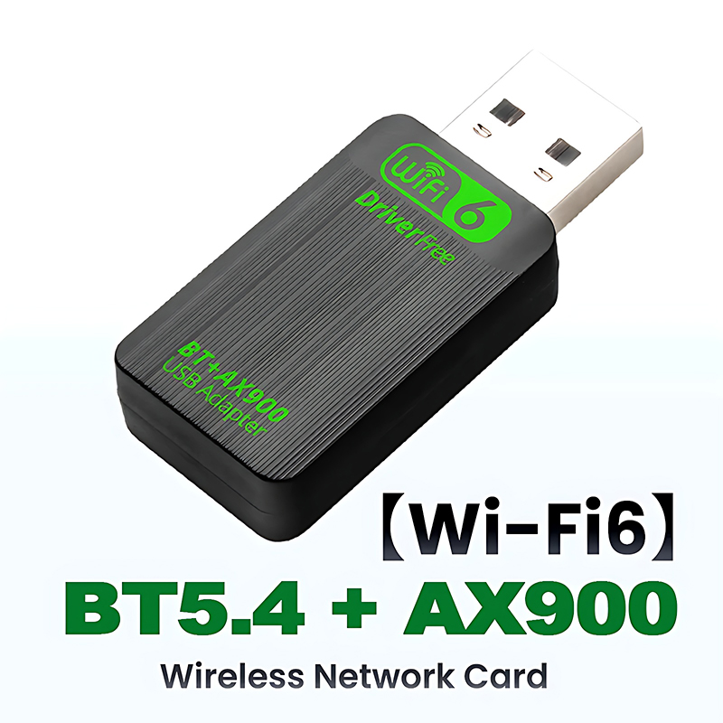 Adaptor USB WiFi 6 & Bluetooth 5.4 (AX900), për performancë të qëndrueshme, për kompjuter, punë dhe ruajtje të të dhënave, ngjyrë e zezë