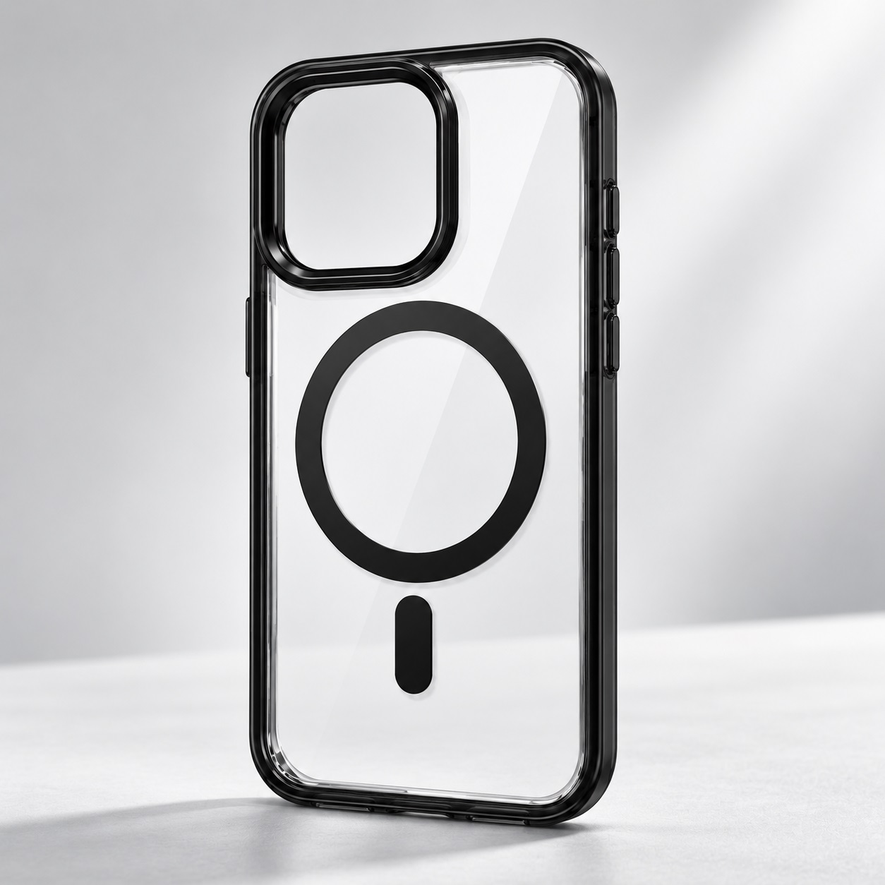 Mbrojtëse për iPhone 15 Pro Max me Unazë MagSafe – Transparente me Kornizë të Zezë – foto 2