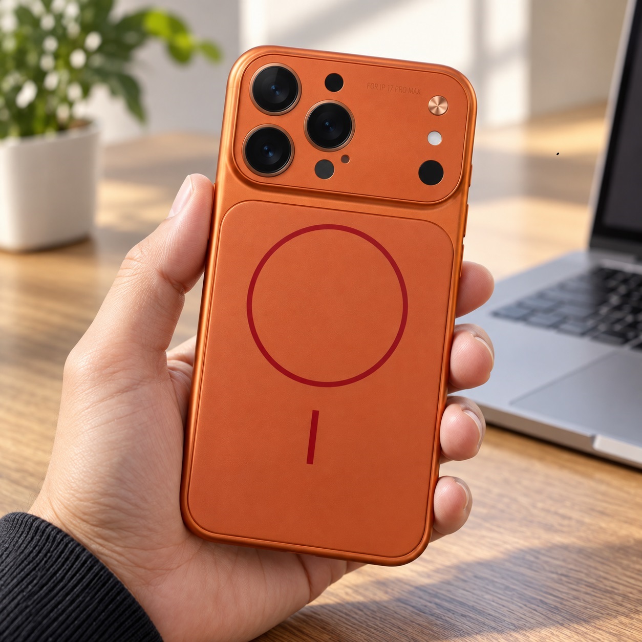 Mbrojtëse për iPhone 17 Pro Max me Unazë Magnetike – Portokalli – foto 4