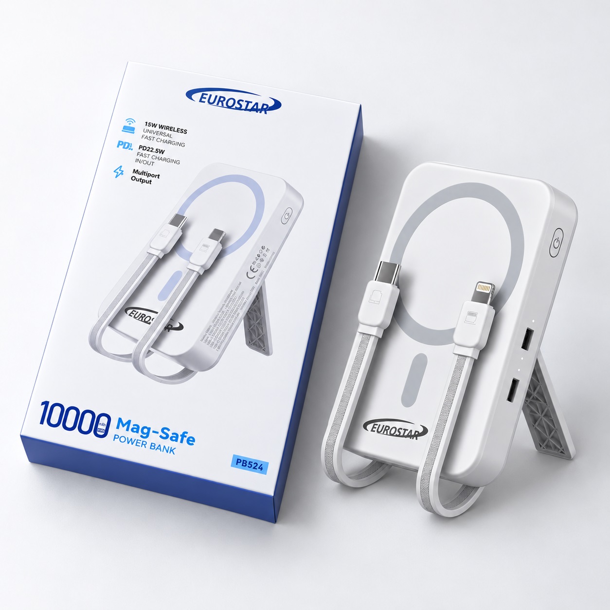 Power Bank Eurostar MagSafe 10000 mAh me Kabllo të Integruara dhe Mbajtëse – foto 2