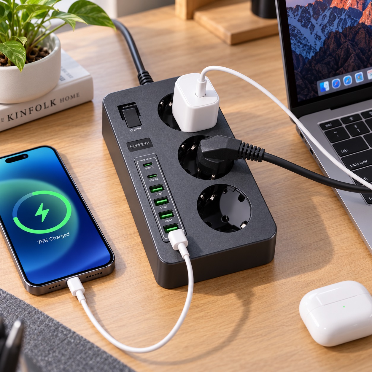 Zgjatues Elektrik Earldom SC14 me 3 Priza, 4 USB-A dhe 2 USB-C – foto 5