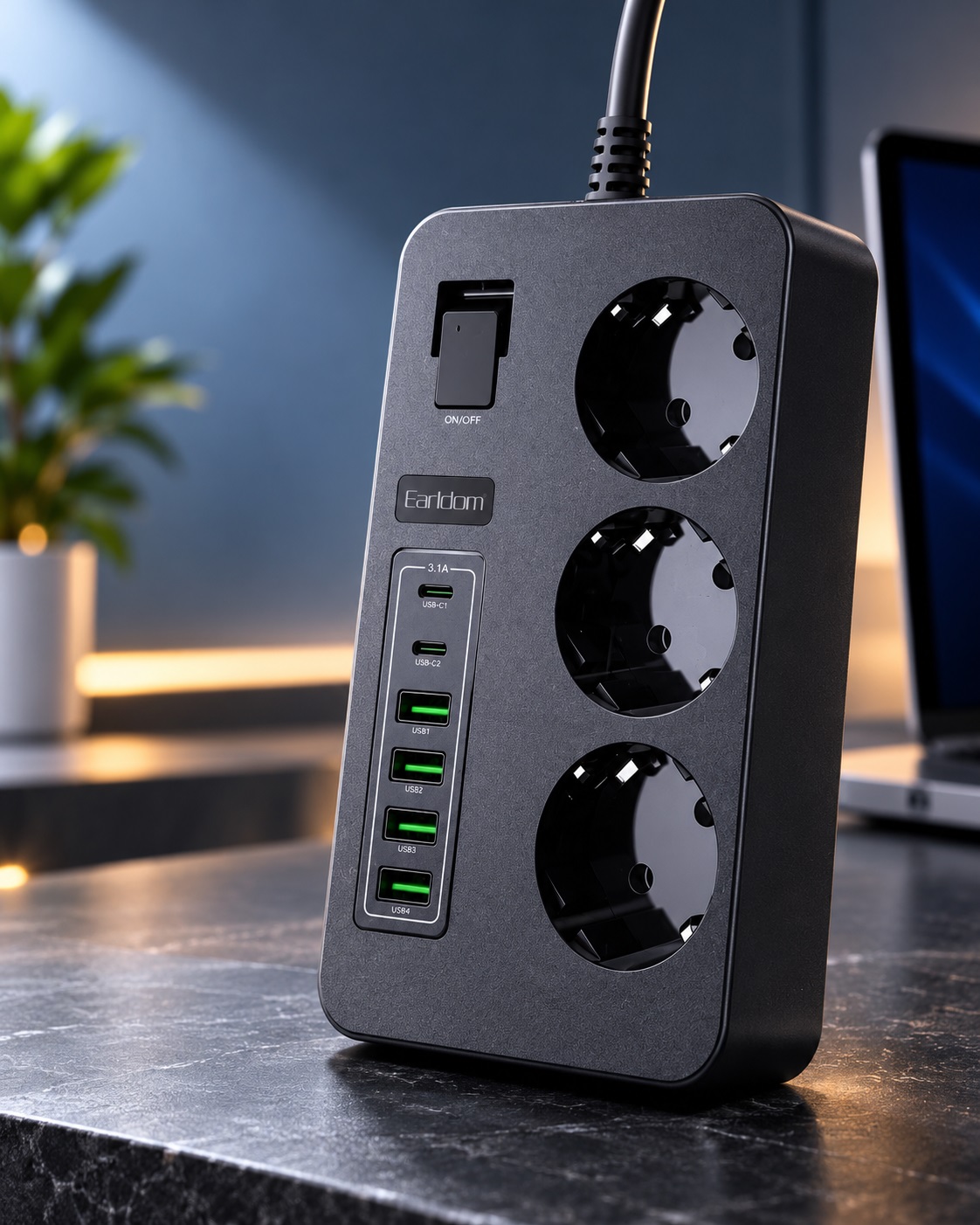 Zgjatues Elektrik Earldom SC14 me 3 Priza, 4 USB-A dhe 2 USB-C – foto 6