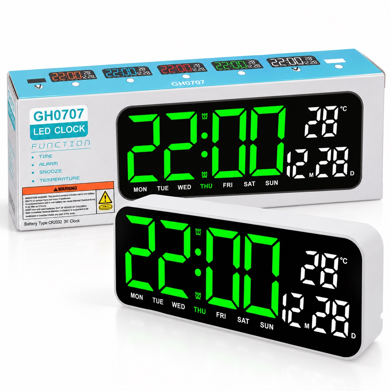 Orë Digjitale LED GH0707 me Alarm, Datë dhe Temperaturë – foto 4