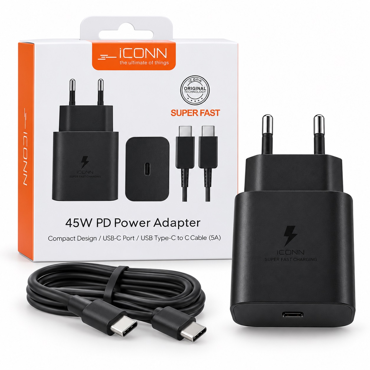 Karikues ICONN USB-C PD 45 W me Kabllo USB-C në USB-C – foto 2