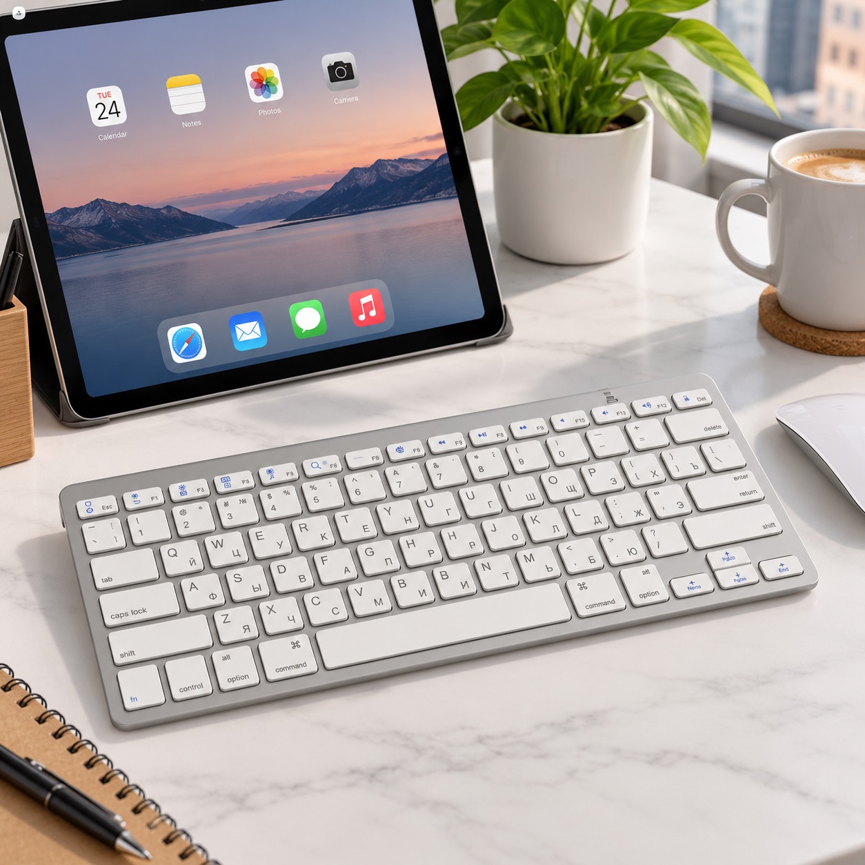 Tastierë Wireless Kompakte QWERTY – E Bardhë me Argjend – foto 4