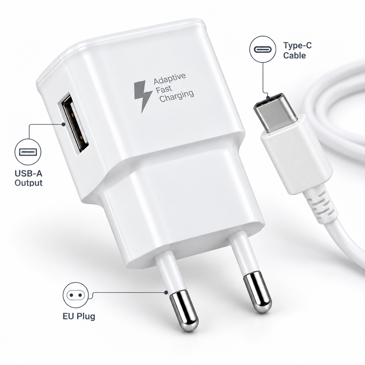 Adapter Karikimi iConn 2.4A me USB-A dhe Kabllo USB-C – foto 3