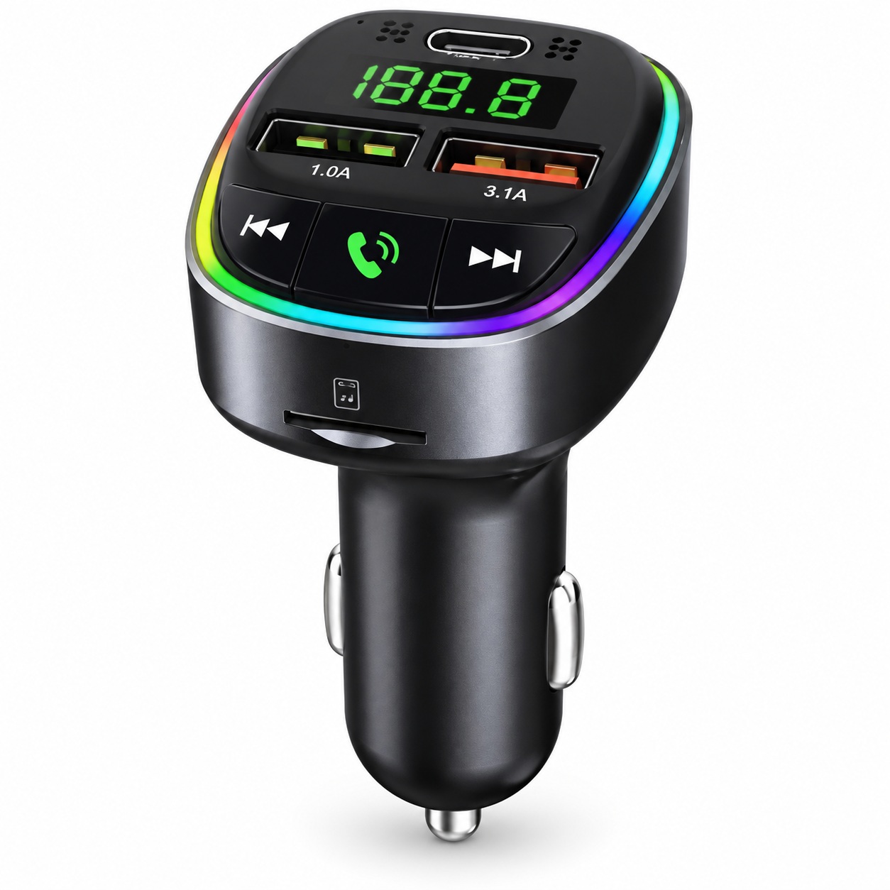 Transmetues FM Bluetooth HM138 për Veturë me USB-C, 2x USB dhe MP3 – foto 1