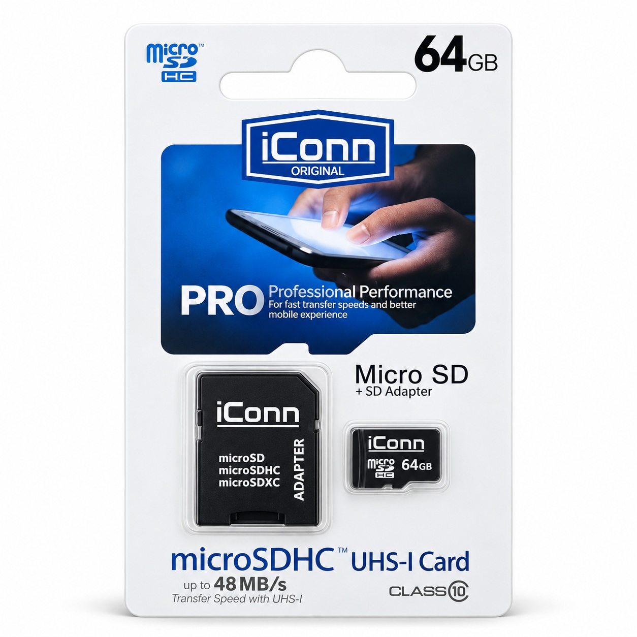 Kartë Memorie iConn microSDHC 64 GB UHS-I Class 10 me Adapter SD – foto 1