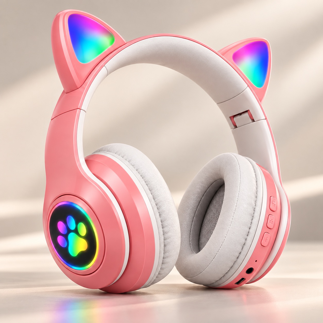 Kufje Wireless B39M Cat Ear me RGB – Rozë – foto 2