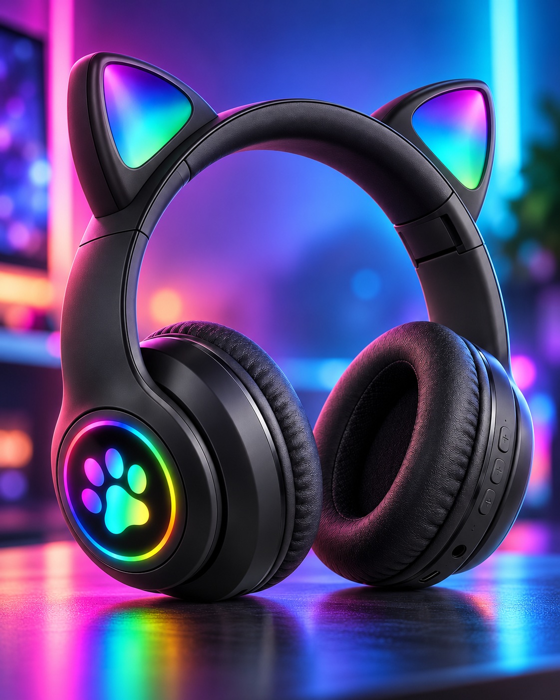 Kufje Wireless B39M Cat Ear me RGB – Të Zeza – foto 2