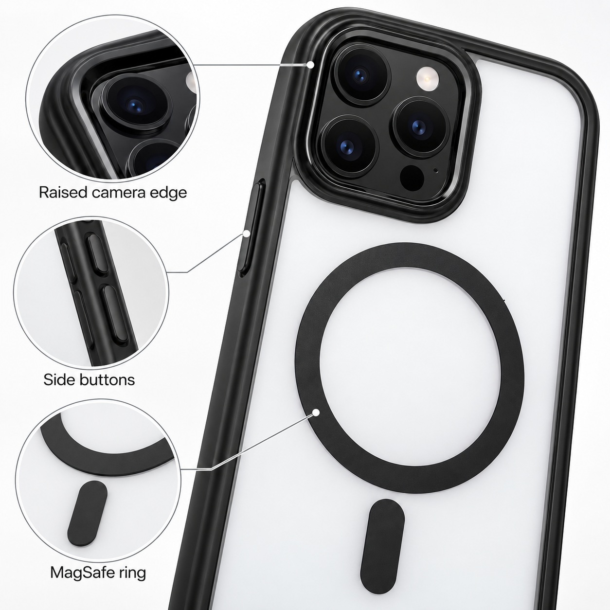 Mbrojtëse MagSafe për iPhone 16 Pro Max – Transparente me Kornizë të Zezë – foto 4