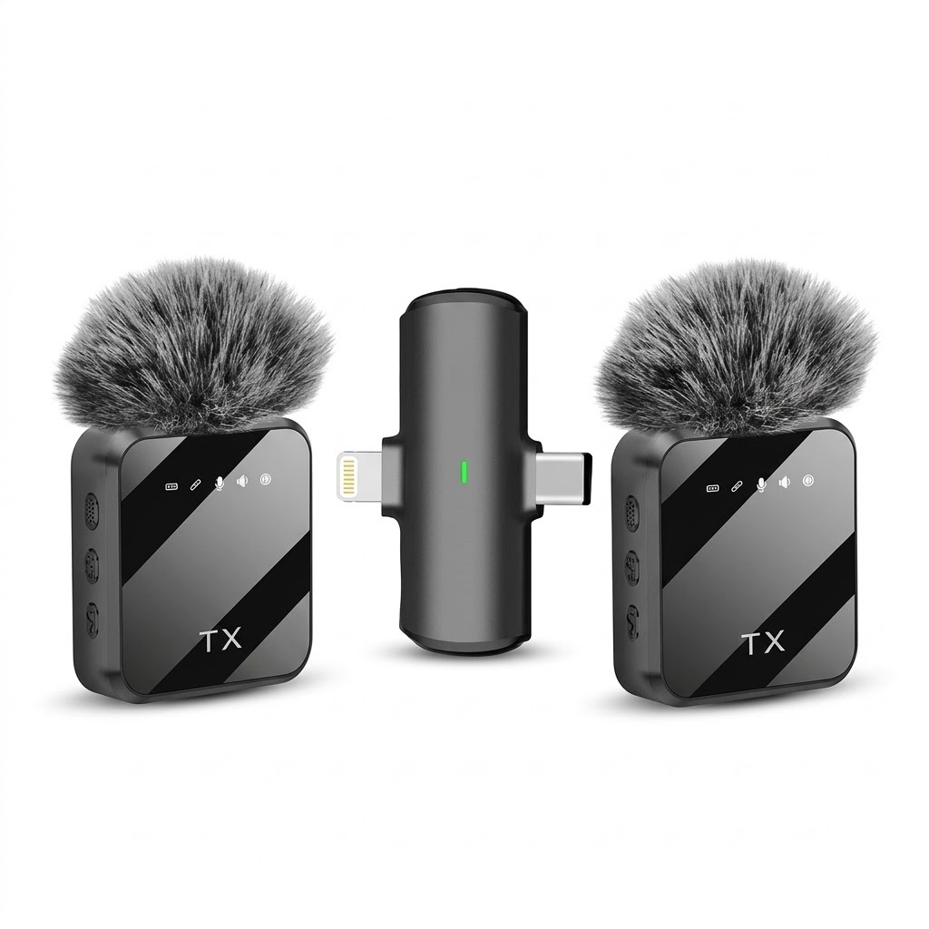 Set Mikrofonësh Wireless F15-2 me 2 Transmetues, USB-C dhe Lightning – foto 1