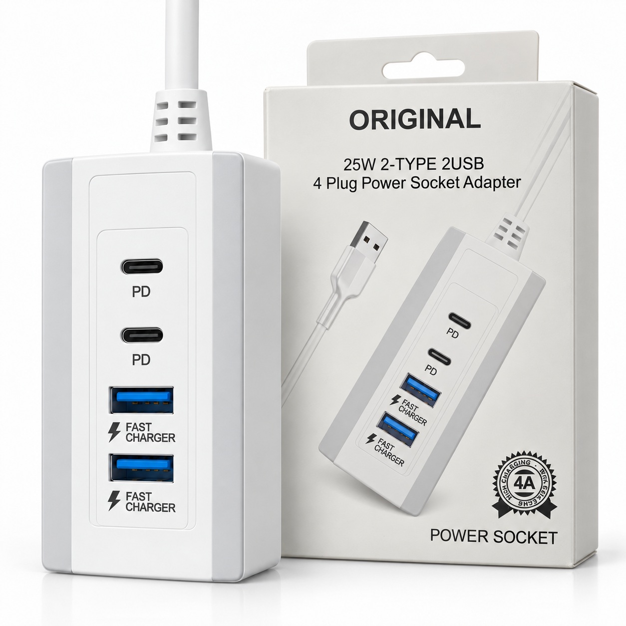 Power Socket 25W me 2x USB-C PD dhe 2x USB-A – foto 3
