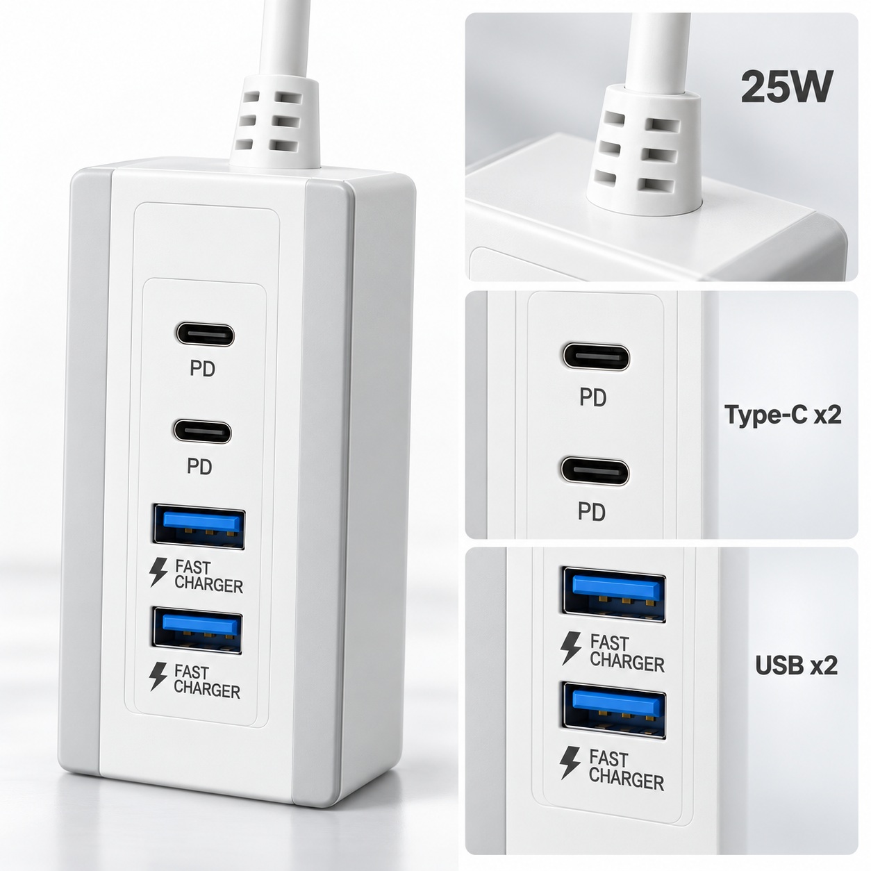 Power Socket 25W me 2x USB-C PD dhe 2x USB-A – foto 4